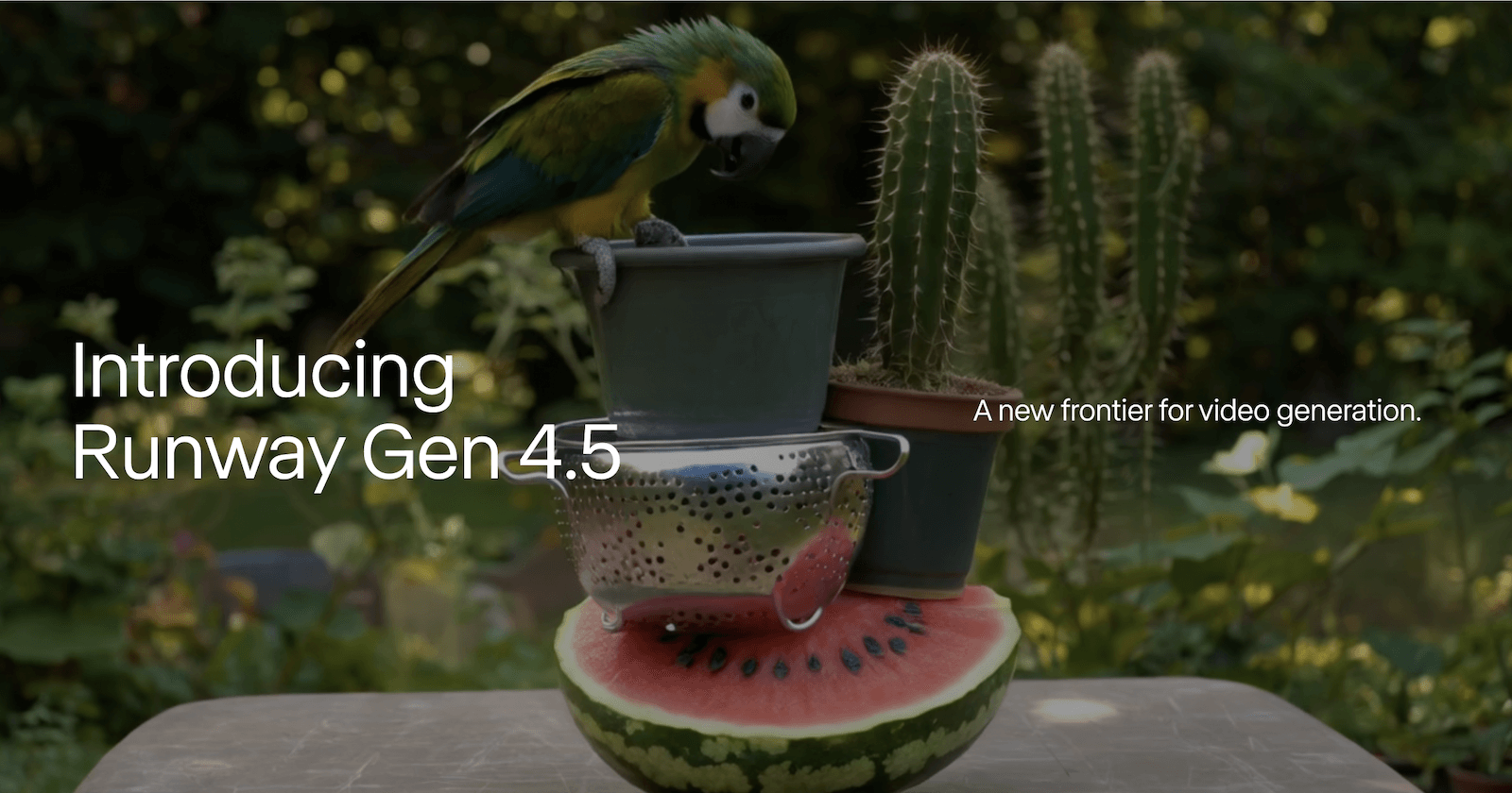 Visuel officiel de lancement de Runway Gen-4.5 (« A new frontier for video generation ») — source : page runway.com/research/introducing-runway-gen-4.5, Runway AI, Inc.