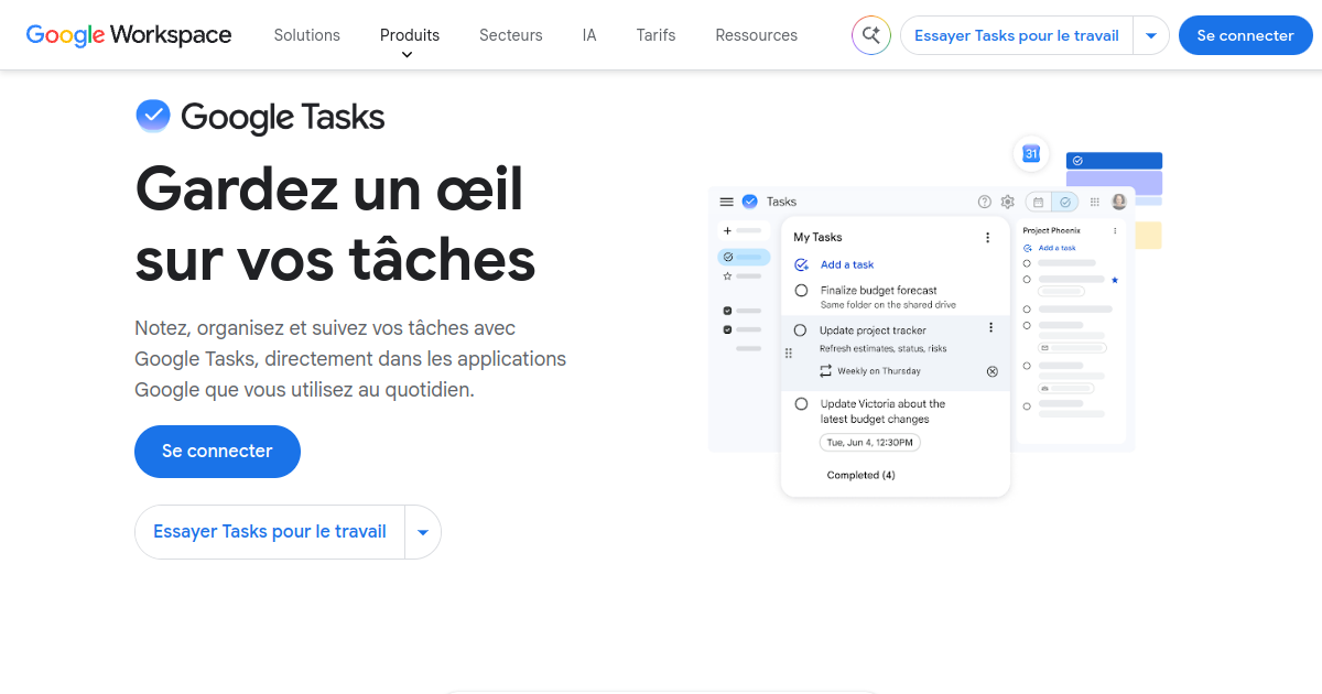 Aperçu de Google Tasks